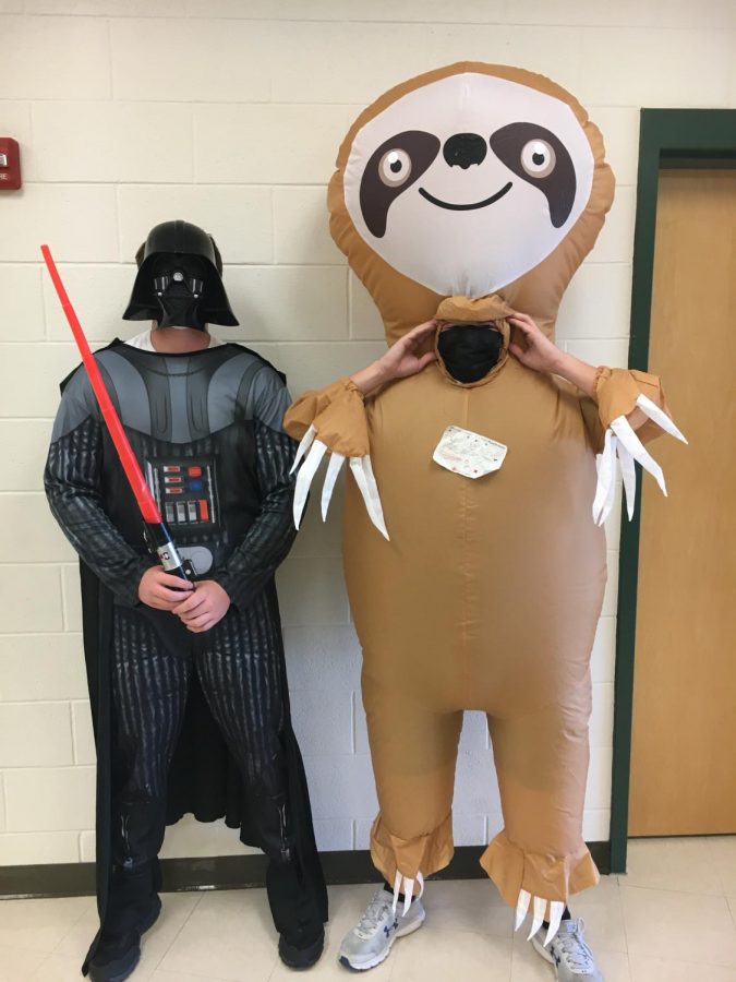 Jamie Chapman and Dylan Newman dress up as Darth Vader (Left) and a Sloth (Right) for Fandom Day.

Picture By: Ayathi Gogineni