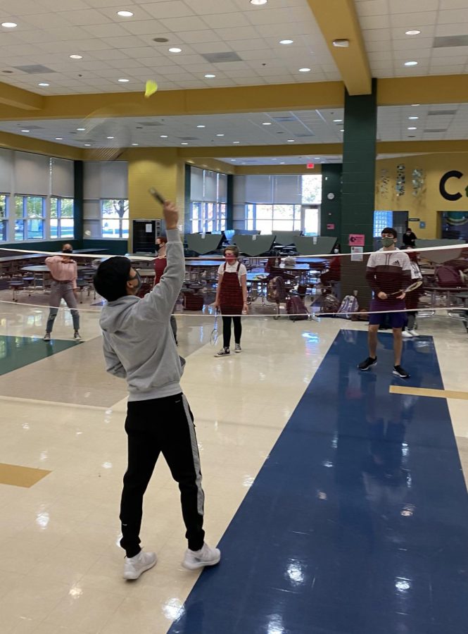 Badminton club meets in the commons after school for fun and friendly competition. 