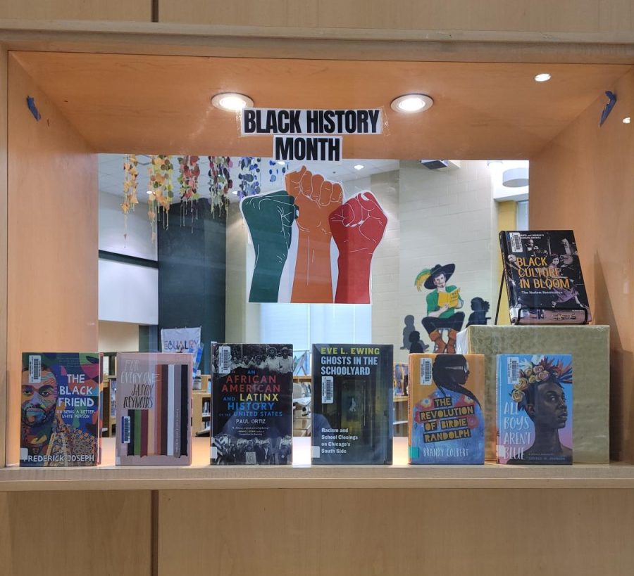 The librarys display, which contains books by African-American authors, is one of the ways the school is celebrating Black History Month.