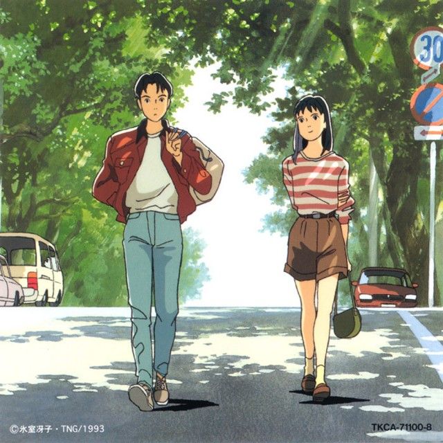 Taku and Rikako casually walking through the streets of Tokyo.