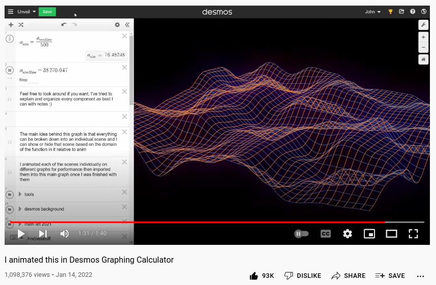 Screenshot from Bests most viewed YouTube video, I animated this in Desmos graphing calculator