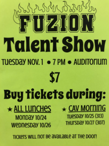 The poster for the Fuzion Talent Show, which is displayed on walls in the building.
