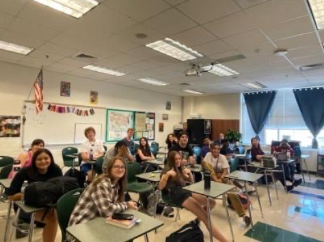 Students gather at the film club's interest meeting.