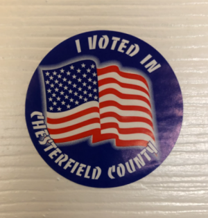 An I voted sticker given out in Chesterfield.