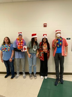 Seniors show their tropical spirit on Holiday in Hawaii day.