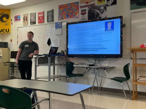 Miller presents to students during his visit to Clover Hill. 