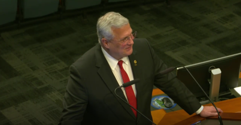 Dr. Daugherty gives a presentation to the school board outlining the proposed budget for 2024 on Jan. 24. 