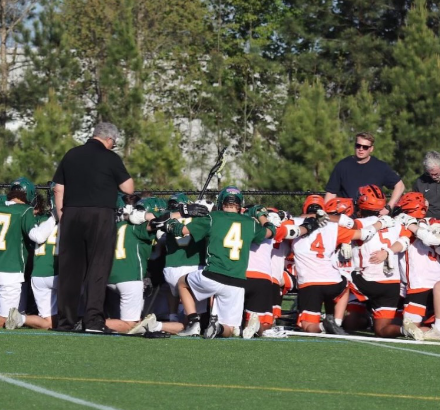 The Clover Hill and Monacan boys lacrosse teams pay respect to the James River students.