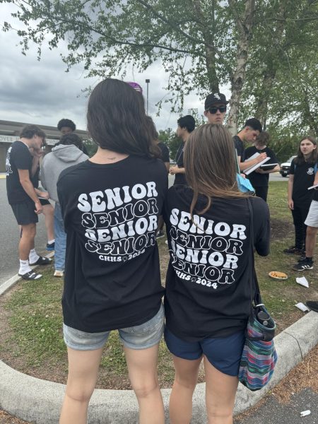 Avery Tingen and Luisa Difazo rocking their class of 2024 senior shirts.

