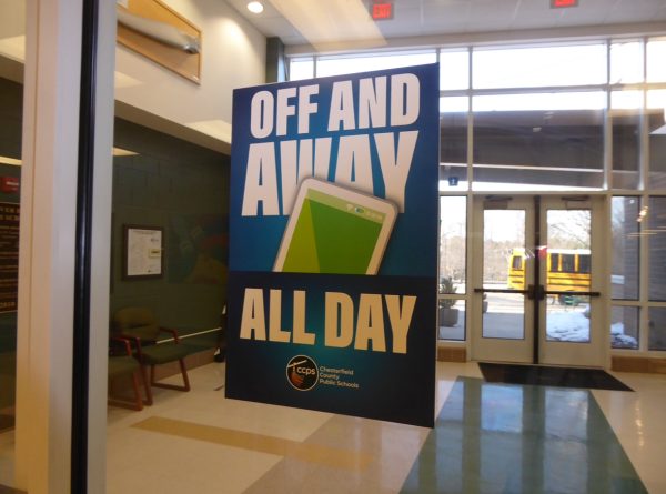 Sign near the main office to remind students that their phones must remain "OFF AND AWAY ALL DAY".