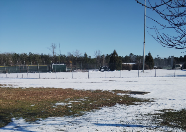 Remaining snow left on the ground at school after the return from winter break