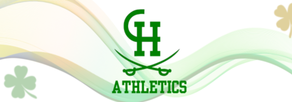 Clover Hill Athletics banner with a white background with yellow and green streaks and the Clover Hill Athletics logo.