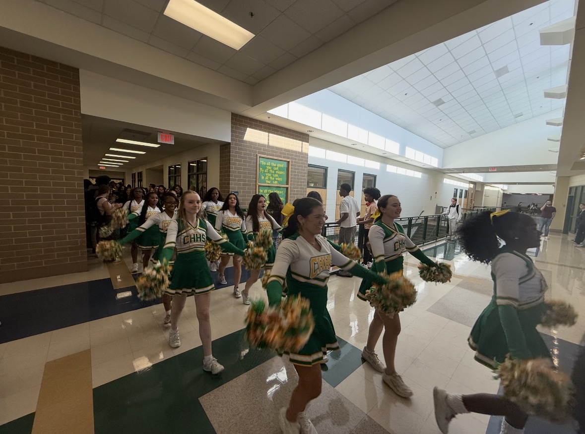 Clover Hill Cheer Team participating in the spirit walk on Nov. 7