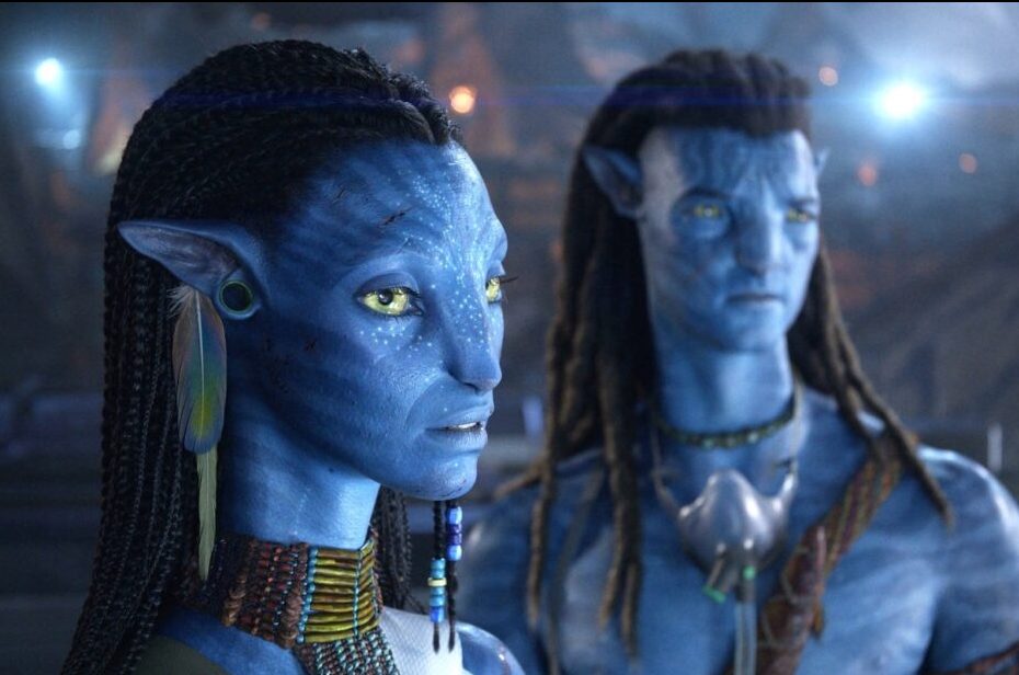 The two main Na’vi characters, Neytiri and Jake Sully, in a still from the film