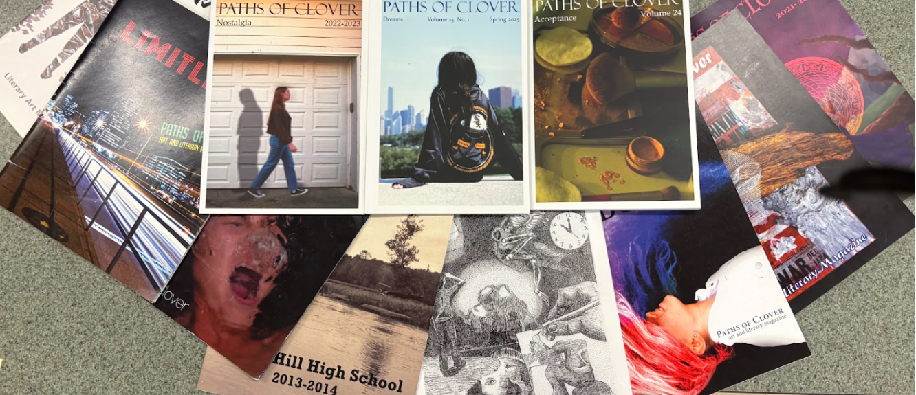 A collection of various "Paths of Clover" magazines from past years