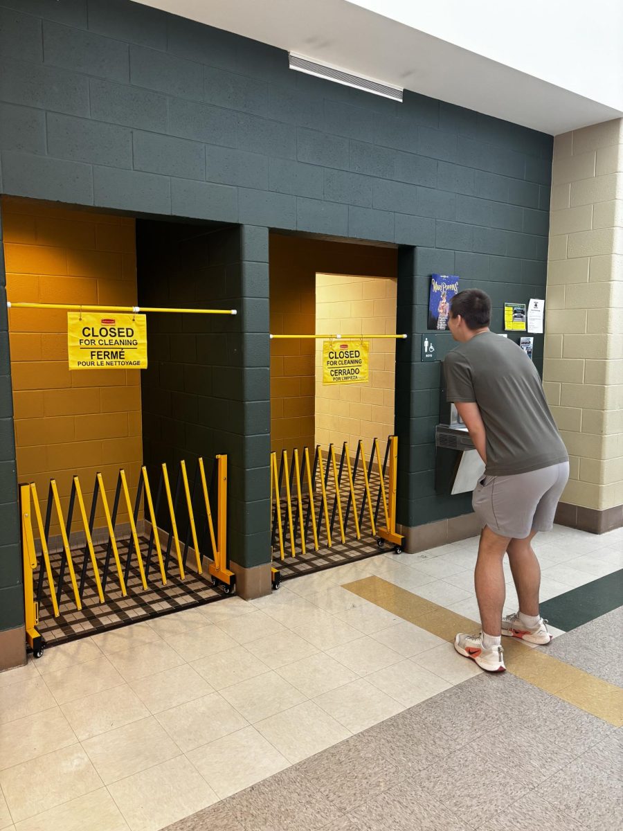 Andrew Morin waiting for the bathroom. 