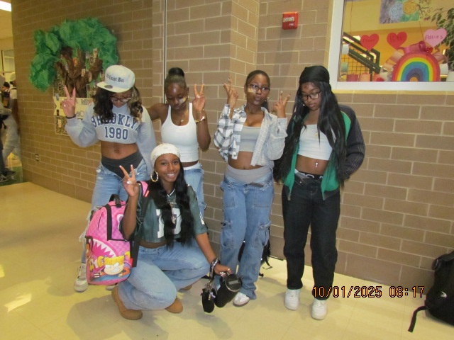 Students during Clover Hill's throwback day during spirit week.