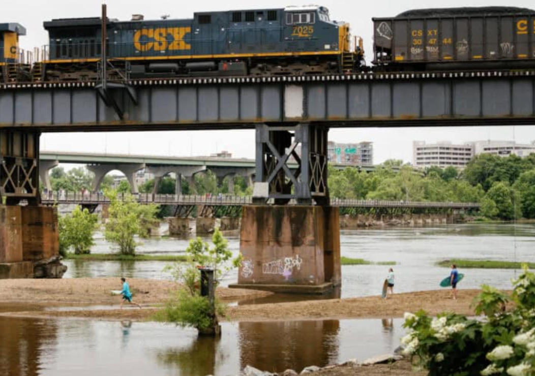 A train passes over the James River, photo from riverrockrva.com  